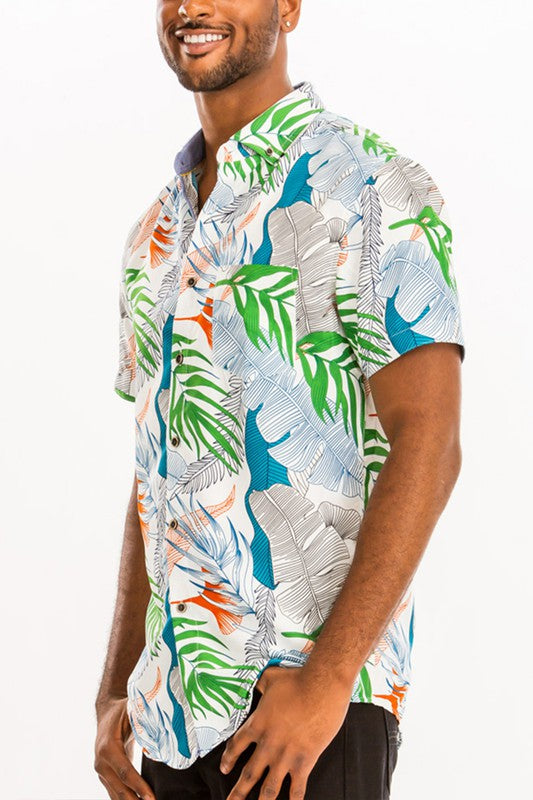 Hawaiian Print Button Down Shirt