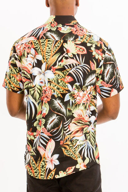 Hawaiian Print Button Down Shirt