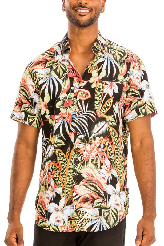 Hawaiian Print Button Down Shirt