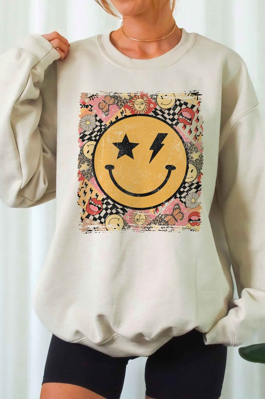 RETRO STAR LIGHTNING EYES HAPPY FACE SWEATSHIRT