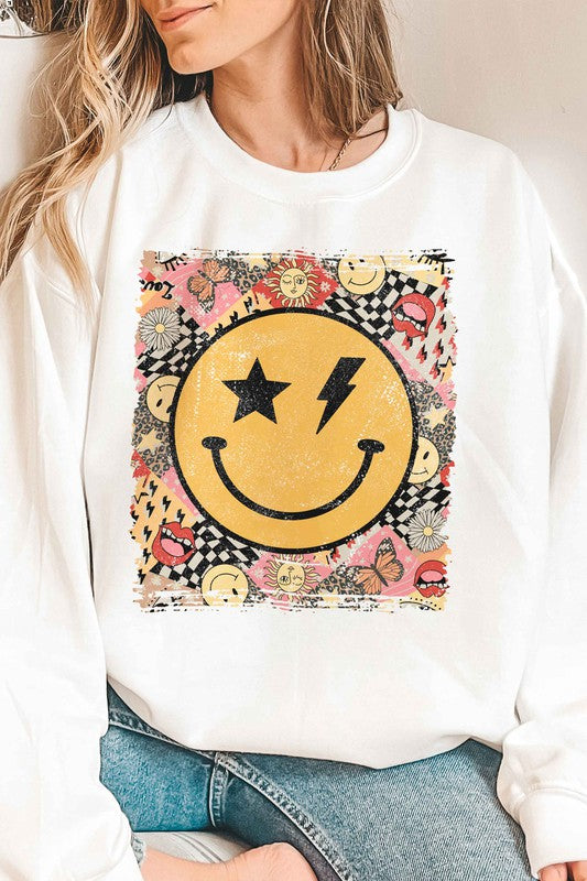 RETRO STAR LIGHTNING EYES HAPPY FACE SWEATSHIRT