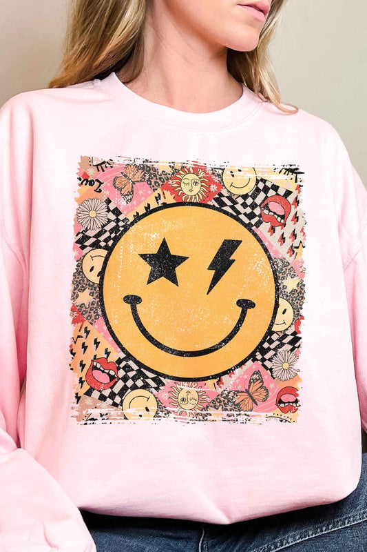 RETRO STAR LIGHTNING EYES HAPPY FACE SWEATSHIRT