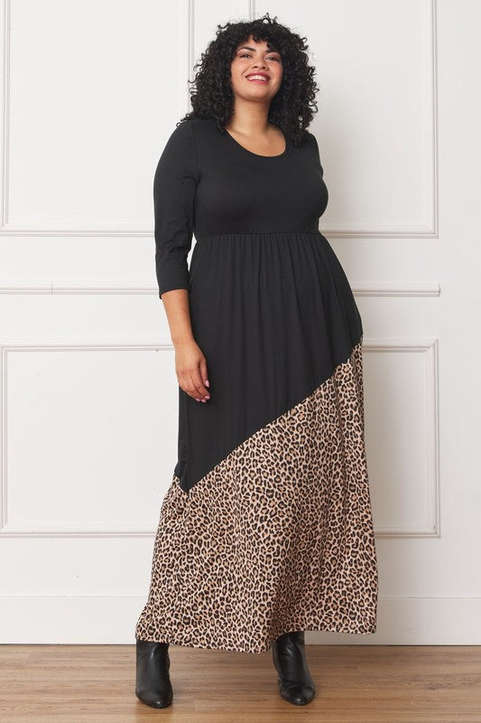 Asymmetrical Leopard Accent Maxi Dress