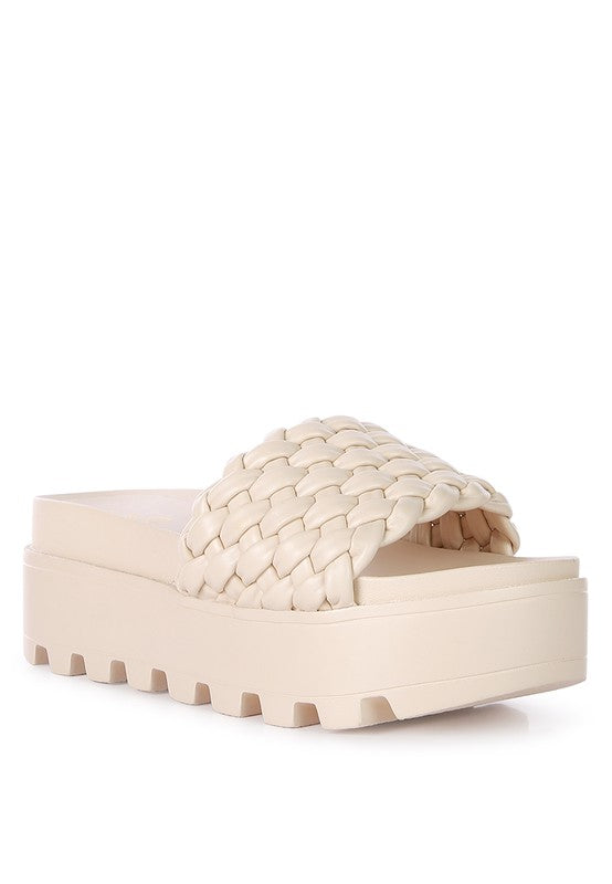 SUNDAE PLATFORM SLIDES WITH WOVEN TEXTURED STRAPS