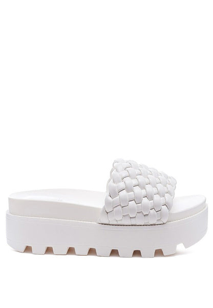 SUNDAE PLATFORM SLIDES WITH WOVEN TEXTURED STRAPS