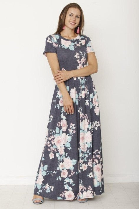 Vintage Floral Maxi Dress With Pockets