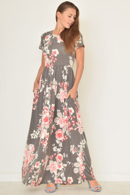 Vintage Floral Maxi Dress With Pockets