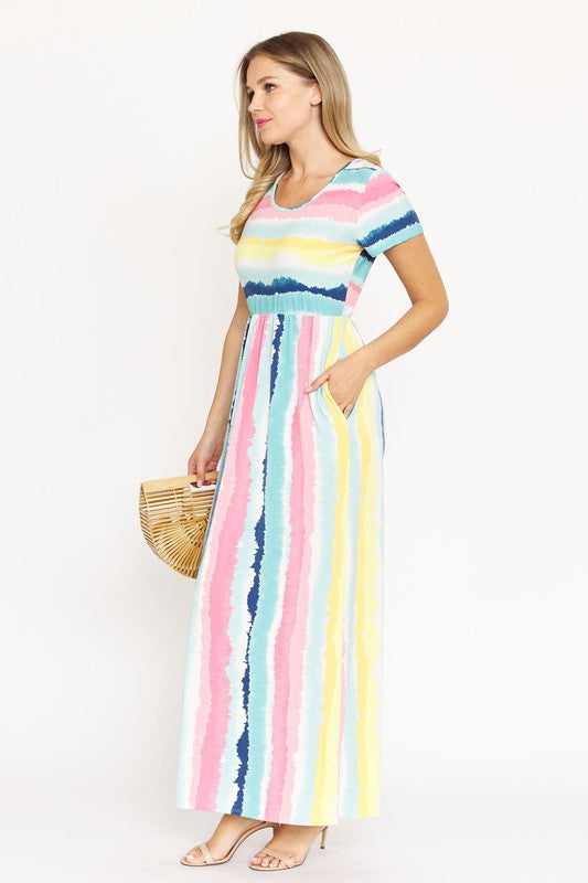 Water Color Short Sleeve Maxi Dress