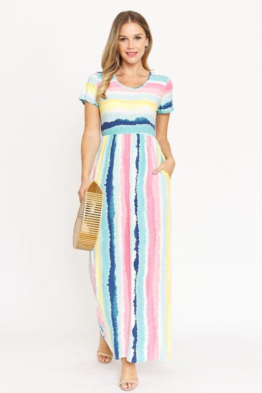 Water Color Short Sleeve Maxi Dress