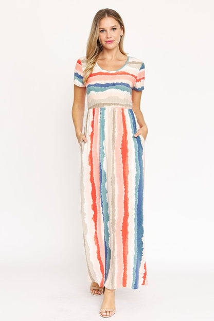 Water Color Short Sleeve Maxi Dress