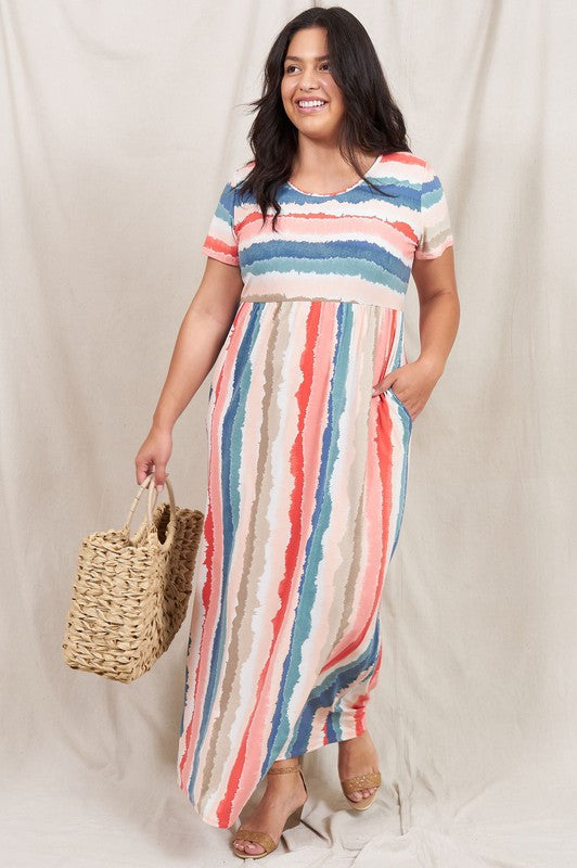 Water Color Short Sleeve Maxi Dress