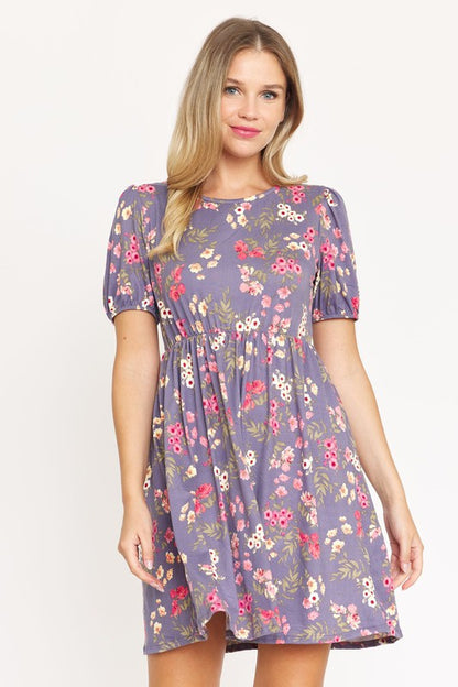 Gathered Puff Sleeve Mini Dress