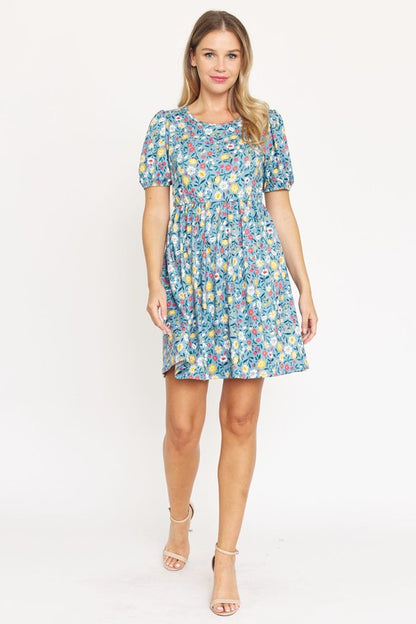 Gathered Puff Sleeve Mini Dress