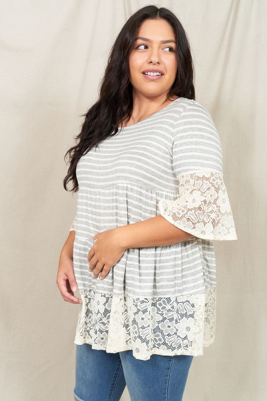 Plus Lace Trim Tiered Tunic