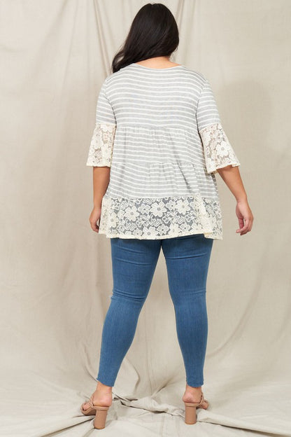 Plus Lace Trim Tiered Tunic