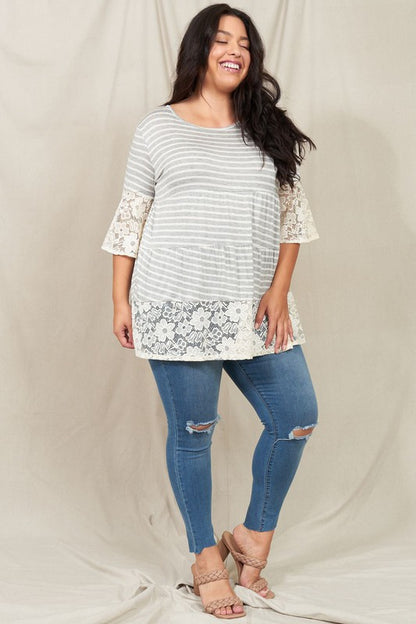 Plus Lace Trim Tiered Tunic