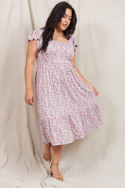 Plus Flutter Sleeve Ditsy Floral Sundress