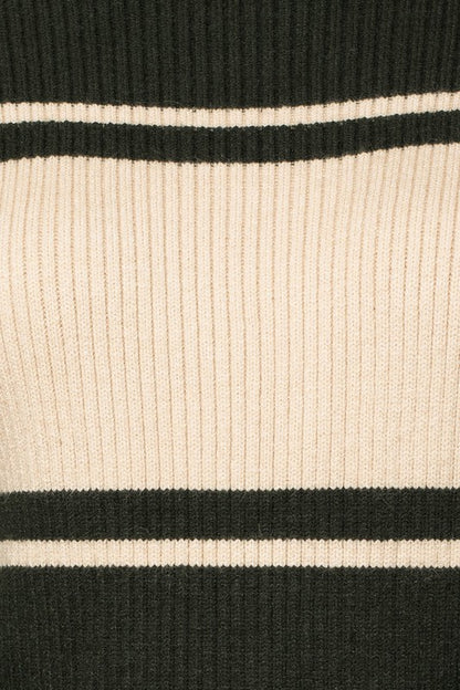 Contrast Stripe Mock Neck Sweater