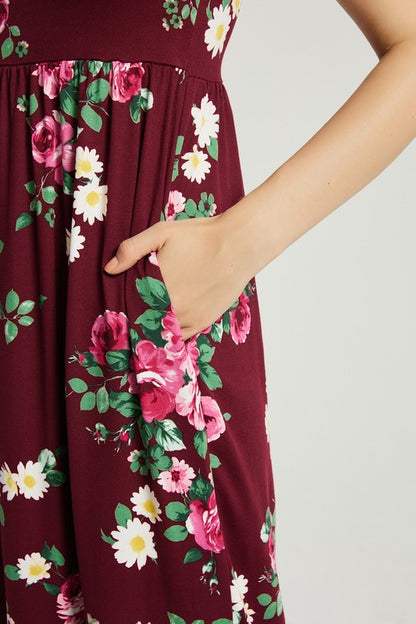 Womens Summer Casual Floral Maxi Dress With Pocket