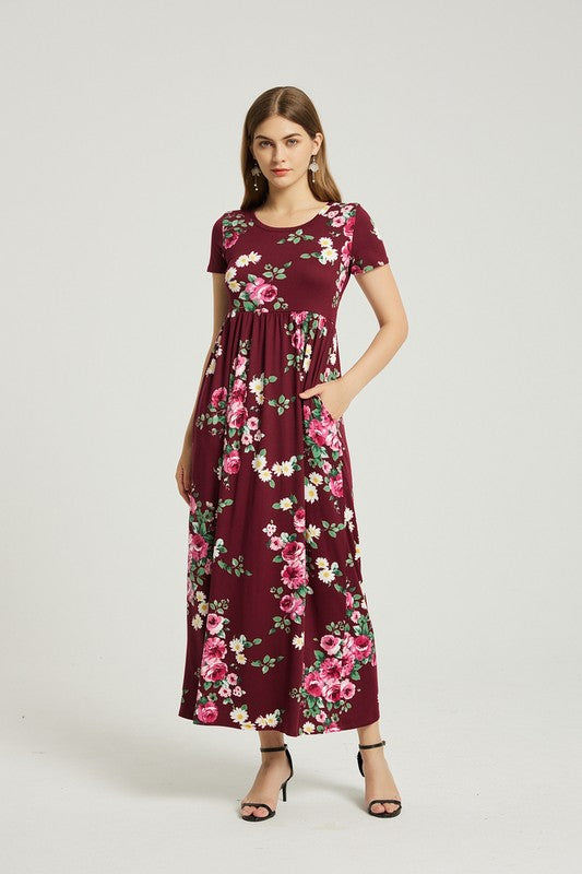 Womens Summer Casual Floral Maxi Dress With Pocket