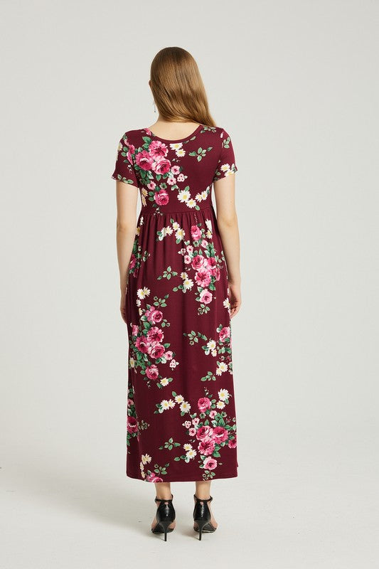 Womens Summer Casual Floral Maxi Dress With Pocket