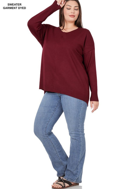 Plus High-Low Garment Dyed Front Seam Sweater