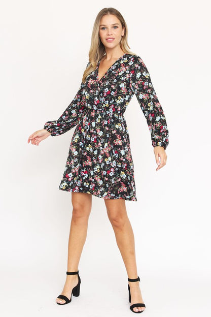 V-Neck Flowy Floral Mini Dress