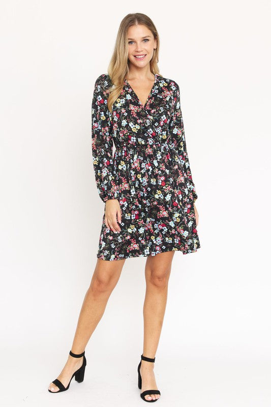 V-Neck Flowy Floral Mini Dress