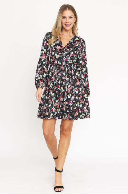 V-Neck Flowy Floral Mini Dress