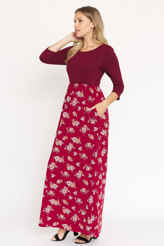 Quarter Sleeve Floral Maxi Dress