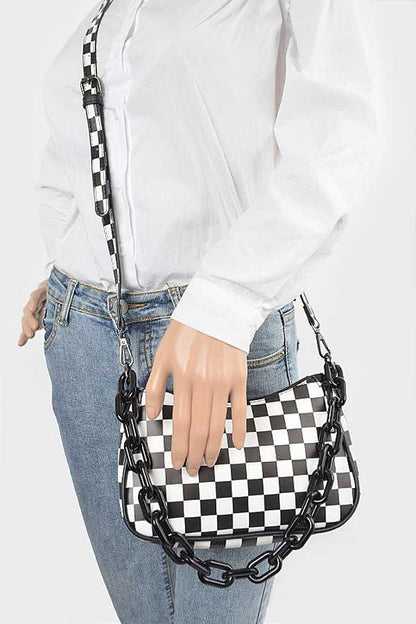 Checker Printed Convertible Shoulder Swing Bag