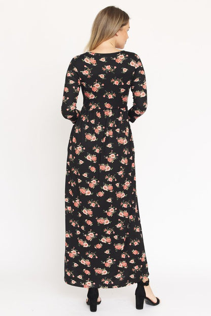 Plus Bouquet Floral Quarter Sleeve Maxi Dress