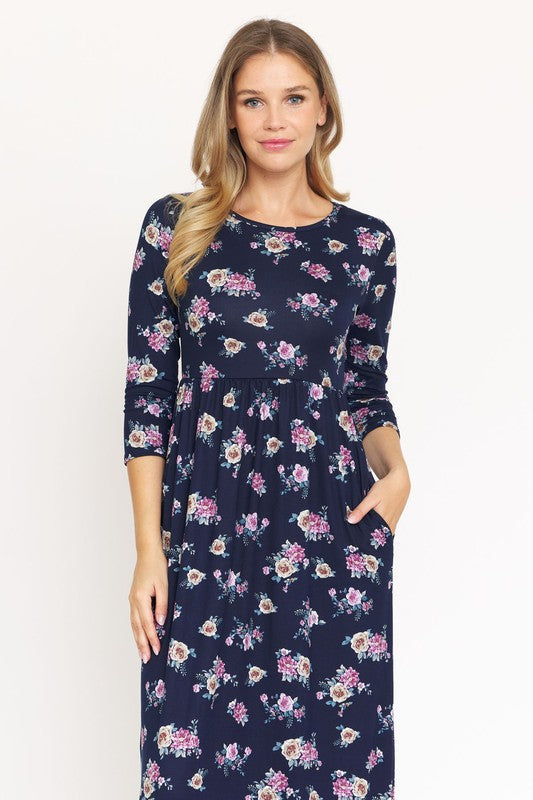 Plus Bouquet Floral Quarter Sleeve Maxi Dress