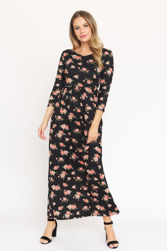 Plus Bouquet Floral Quarter Sleeve Maxi Dress