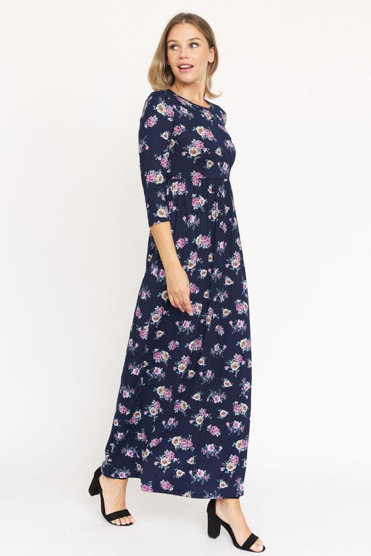 Plus Bouquet Floral Quarter Sleeve Maxi Dress