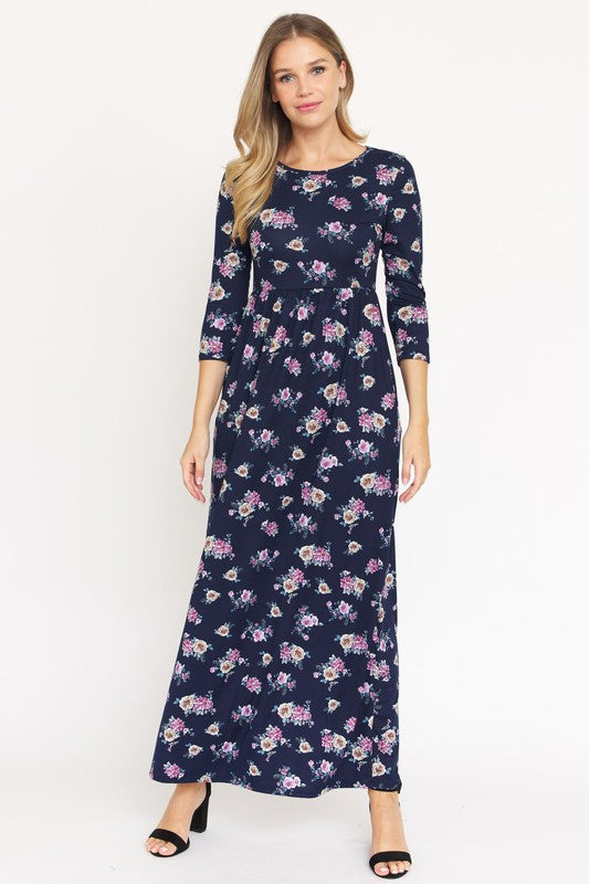 Plus Bouquet Floral Quarter Sleeve Maxi Dress