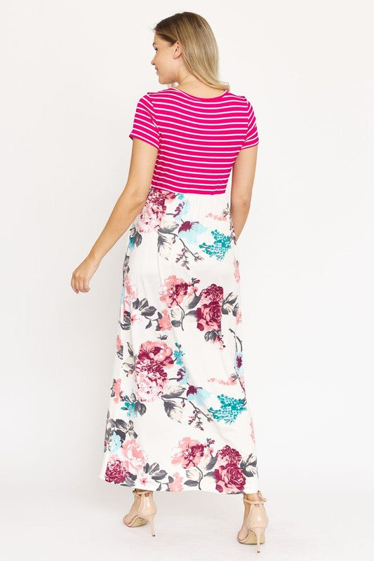 Plus Short Sleeve Floral Maxi Dress