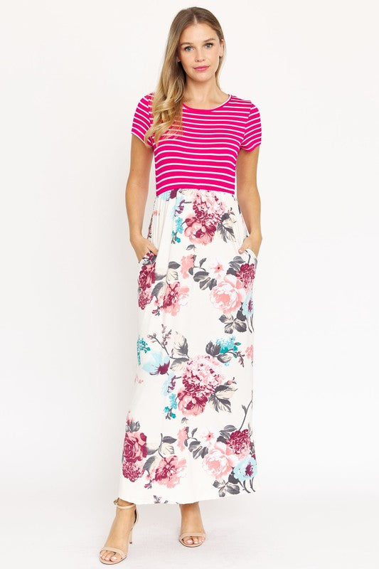 Plus Short Sleeve Floral Maxi Dress