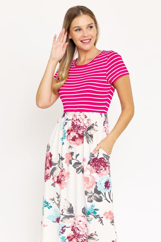 Plus Short Sleeve Floral Maxi Dress