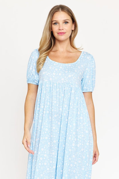 Empire Waist Floral Puff Sleeve Dress