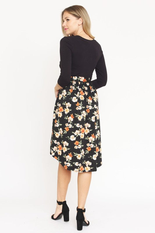 Surplice Floral Sash Midi Dress