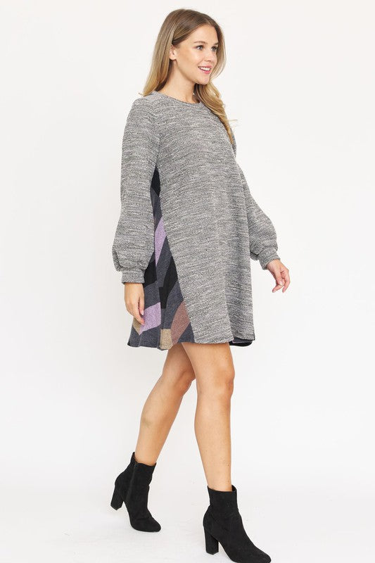 Tweed Bishop Sleeve A Line Dress