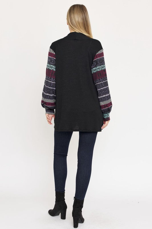 Bishop Sleeve Open Cardigan With Pockets