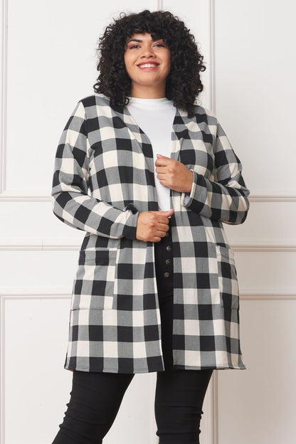 Long Buffalo Plaid Open Cardigan