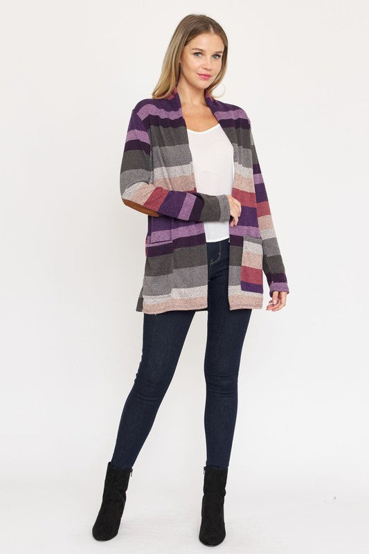 Stripe Elbow Patch Cardigan