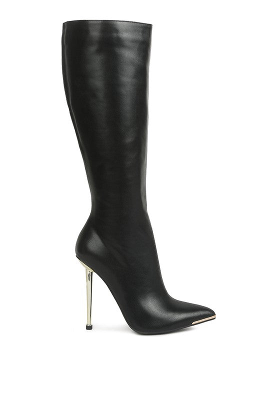 HALE Faux Leather Pointed Heel Calf Boots