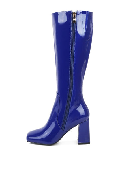 HYPNOTIZE Patent PU Block Heeled Calf Boots