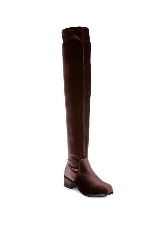 RUMPLE Velvet Over The Knee Clear Heel Boots