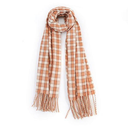 FRINGED PLAID LONG SCARF