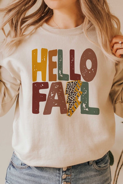 LEOPARD LIGHTNING HELLO FALL GRAPHIC SWEATSHIRT